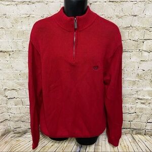 Chaps Red Cotton Knit 1/4 Zip Pullover Sweater